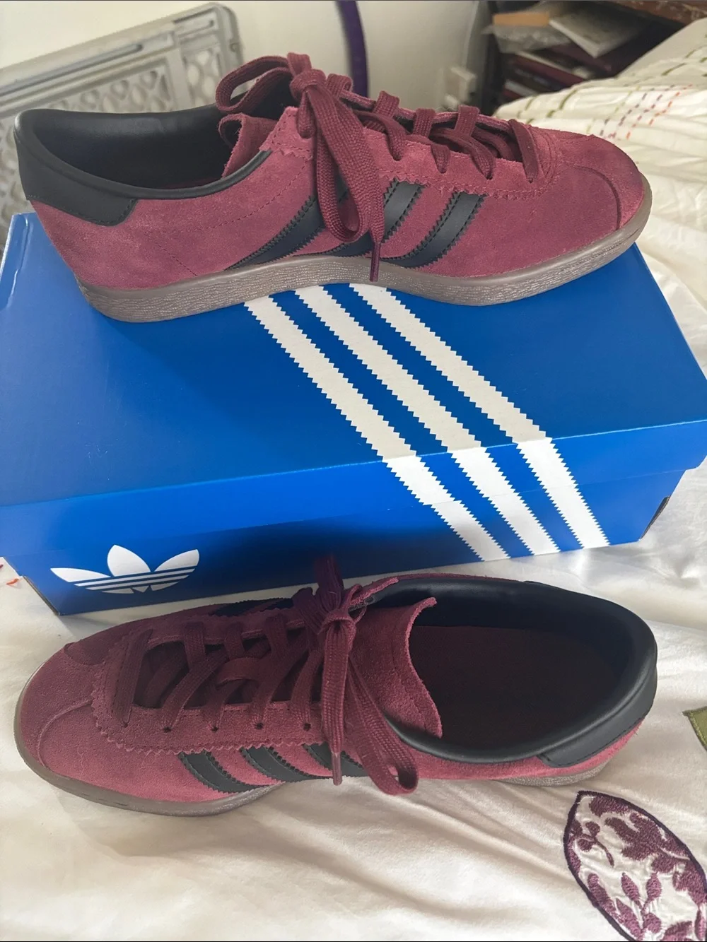 adidas Samba Suede Sneakers in Burgundy with Black Stripes